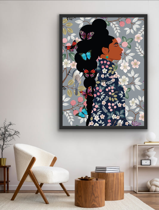 I Am Blooming-Peaceful Print of Black Woman and Floral Print