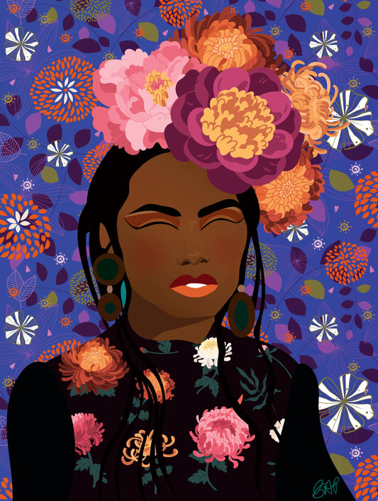 Thrive-Colorful Digital Art Print of Black Woman with Flower Crown