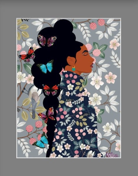 I Am Blooming-Peaceful Print of Black Woman and Floral Print