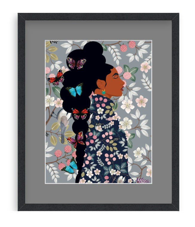 I Am Blooming-Peaceful Print of Black Woman and Floral Print