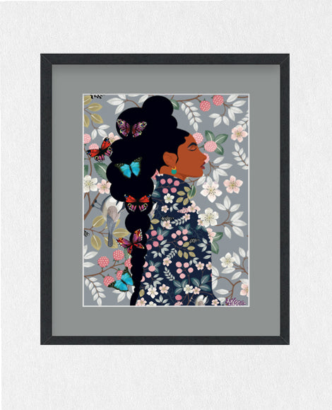 I Am Blooming-Peaceful Print of Black Woman and Floral Print