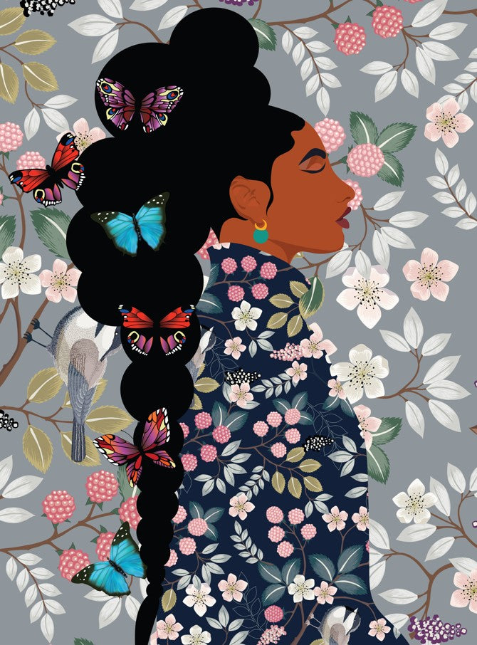 I Am Blooming-Peaceful Print of Black Woman and Floral Print